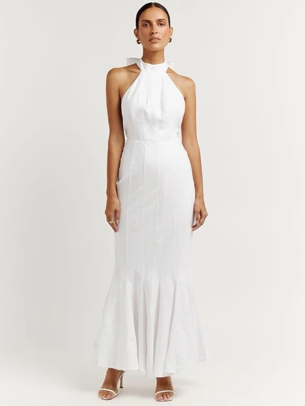 DISSH White Halter Maxi Dress with Flared Hem